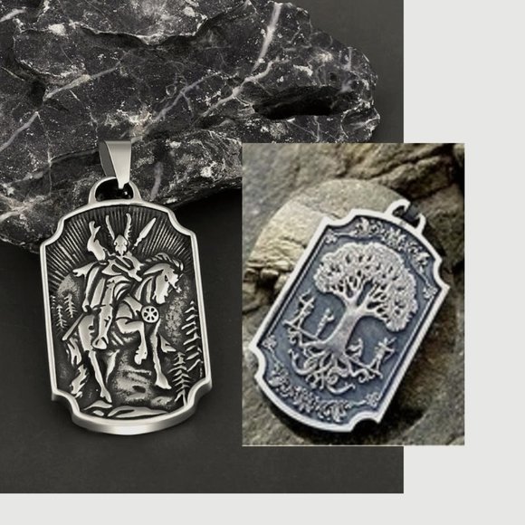 Other - DESIGNER VIKING NORDIC KNIGHT ON HORSE BLACK BRAIDED CORD NECKLACE**NEW!